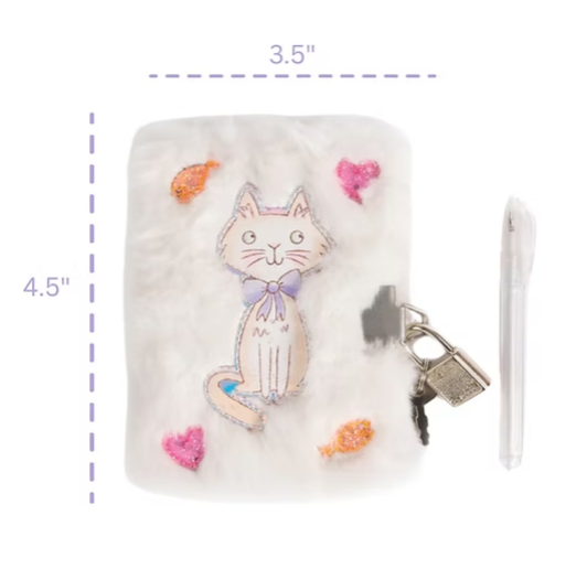 CUDDLE CAT MINI FURRY JOURNAL WITH PEN, LOCK & 2 KEYS