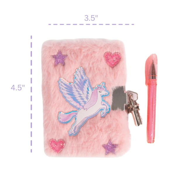 AMAZING ALICORN MINI FURRY JOURNAL WITH PEN, LOCK & 2 KEYS