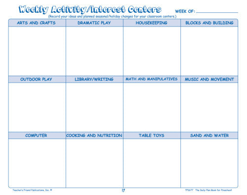 THE DAILY PLAN BOOK FOR PRESCHOOL