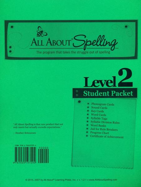 ALL ABOUT SPELLING LEVEL 2 STUDENT PACKET COLOR