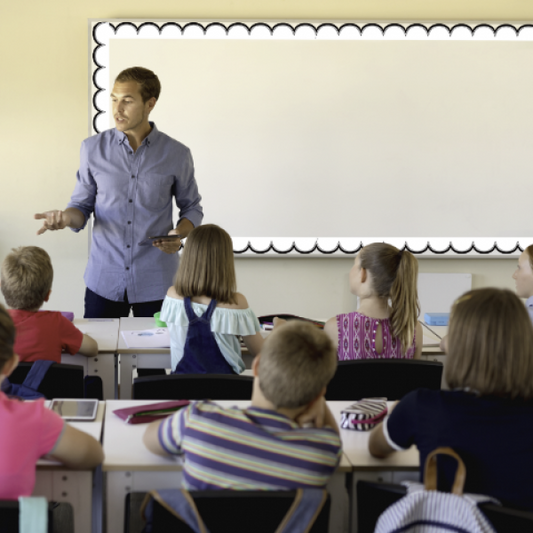 BORDER: WHITE WITH BLACK SCALLOPED