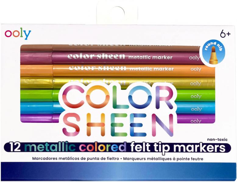COLOR SHEEN METALLIC FELT TIP MARKERS - 12 PK