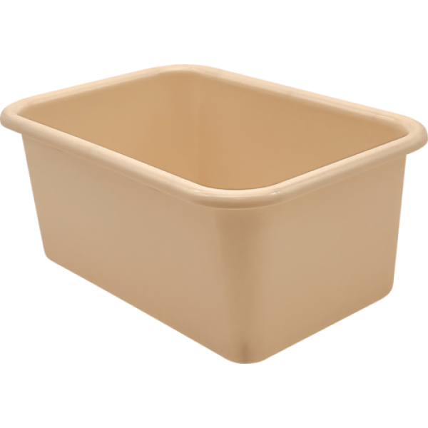 SMALL PLASTIC STORAGE BIN: LIGHT BROWN