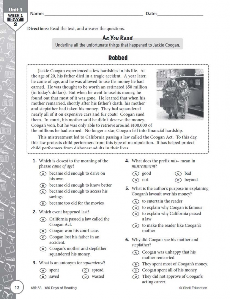 180 DAYS OF READING FOR EIGHTH GRADE
