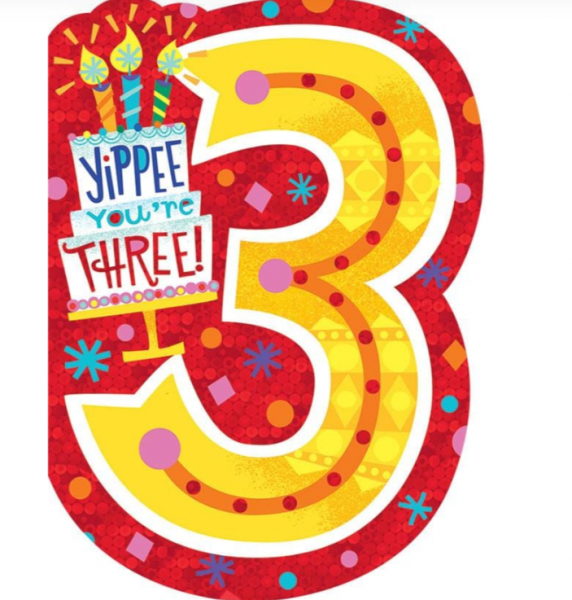GREETING CARD: YIPPEE YOU'RE THREE!