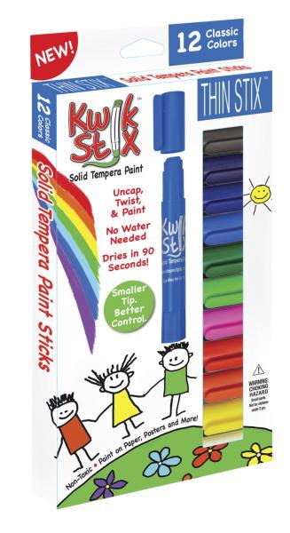 KWIK STIX SOLID TEMPERA PAINT THIN STIX CLASSIC COLORS 12PK
