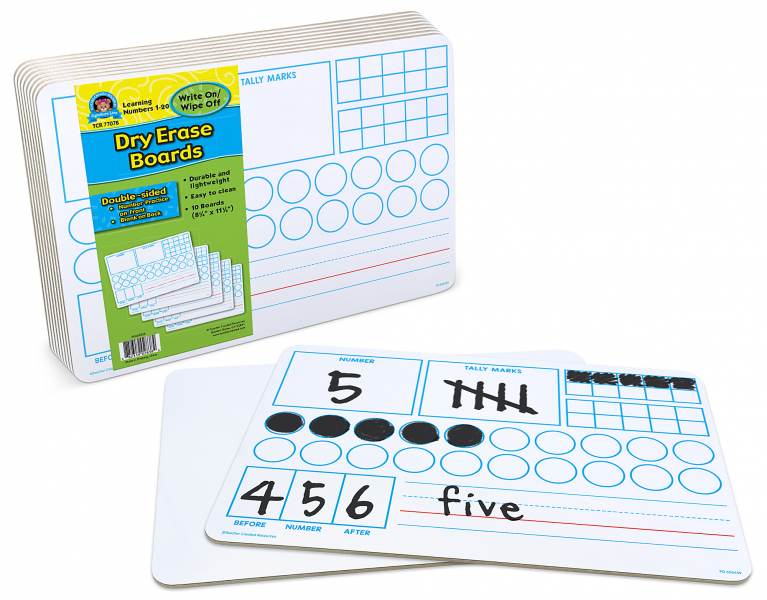 DRY ERASE BOARDS: DOUBLE SIDED LEARNING NUMBERS 1-20 SET OF 10