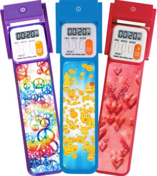 BOOKMARKS: MARK-MY-TIME 3-D WITH BOOKLIGHT IN PEACE SIGNS, HEARTS, EMOJI'S