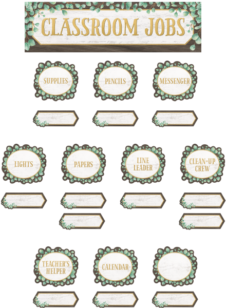 MINI BULLETIN BOARD SET: CLASSROOM JOBS EUCALYPTUS