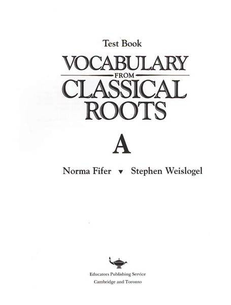 (sale)VOCABULARY FROM CLASSICAL ROOTS: LEVEL A TESTS