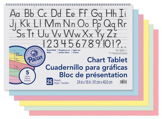 CHART TABLET: 1 1/2" RULED 24"X16" ASSORTED COLORS