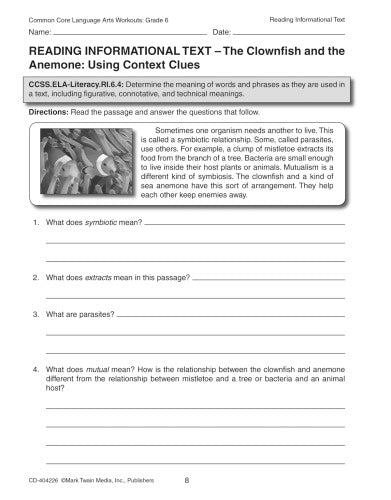 (SALE) COMMON CORE LANGUAGE ARTS WORKOUTS: GRADE 6