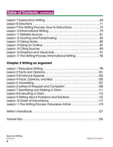 SPECTRUM COMMON CORE WRITING GRADE 8