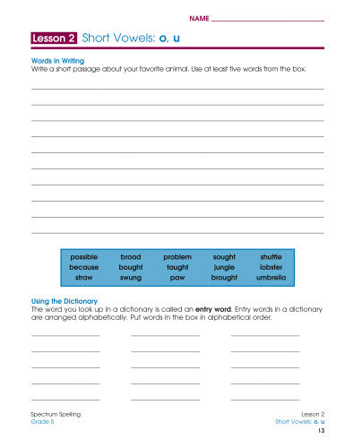 SPECTRUM COMMON CORE SPELLING GRADE 5