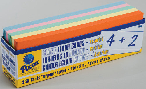 (SALE)FLASH CARDS: 9"X3" BLANK ASSORTED