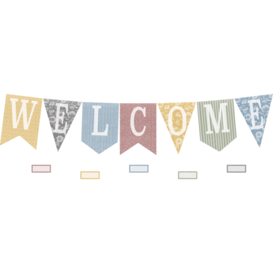 BULLETIN BOARD SET: CLASSROOM COTTAGE PENNANTS WELCOME