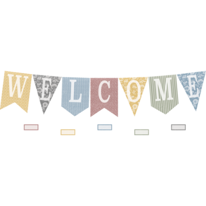 BULLETIN BOARD SET: CLASSROOM COTTAGE PENNANTS WELCOME