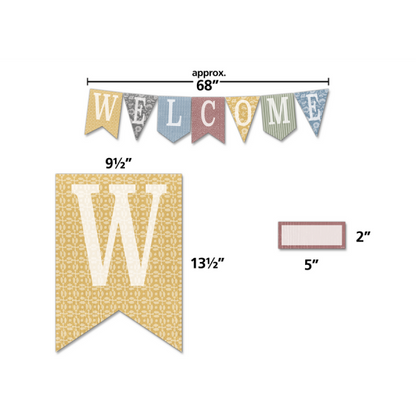 BULLETIN BOARD SET: CLASSROOM COTTAGE PENNANTS WELCOME