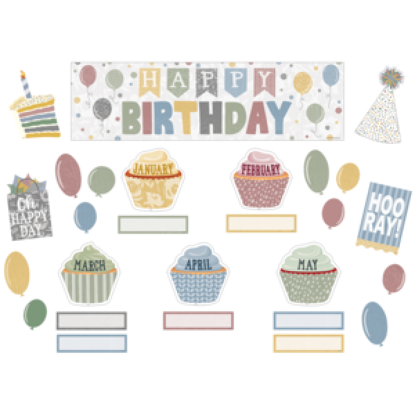 MINI BULLETIN BOARD SET: CLASSROOM COTTAGE HAPPY BIRTHDAY