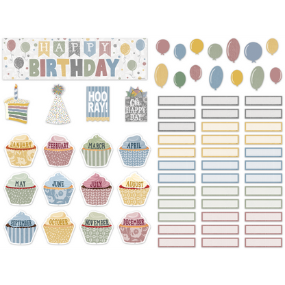 MINI BULLETIN BOARD SET: CLASSROOM COTTAGE HAPPY BIRTHDAY