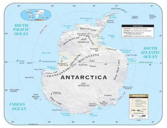 (SALE)MAP: ANTARCTICA SHADED RELIEF TOPOGRAPICAL 28"X33"