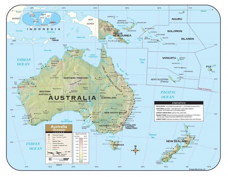 (SALE)MAP: AUSTRALIA SHADED RELIEF 28"X33"