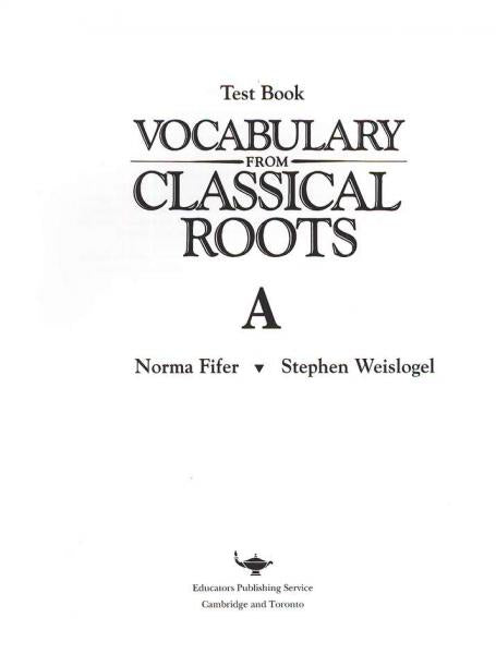 (sale)VOCABULARY FROM CLASSICAL ROOTS: LEVEL A TESTS