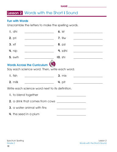 SPECTRUM COMMON CORE SPELLING GRADE 2