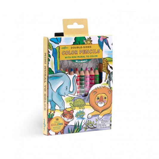 DOUBLE-SIDED COLOR PENCILS WITH MINI MURAL - WILD ANIMALS