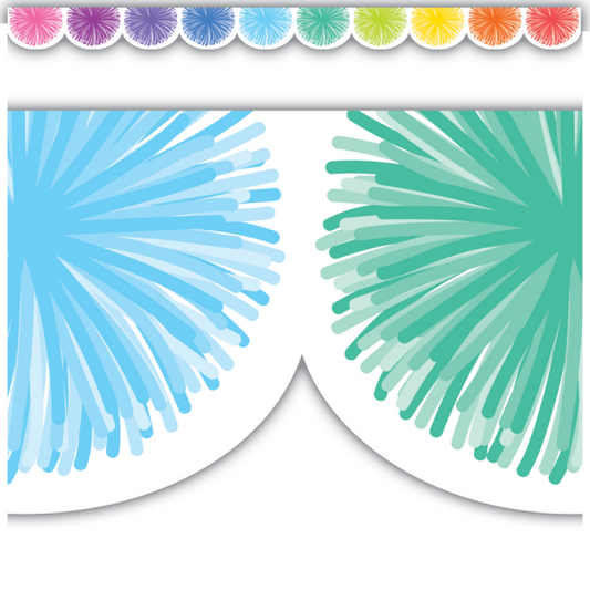 BORDER: COLORFUL POMS SCALLOPED DIE-CUT