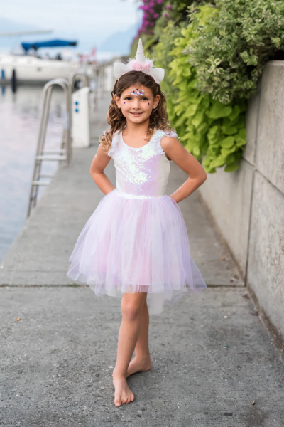 DREAMY UNICORN DRESS & HEADBAND IRIDESCENT PINK SIZE 5-6