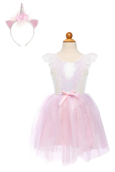 DREAMY UNICORN DRESS & HEADBAND IRIDESCENT PINK SIZE 5-6