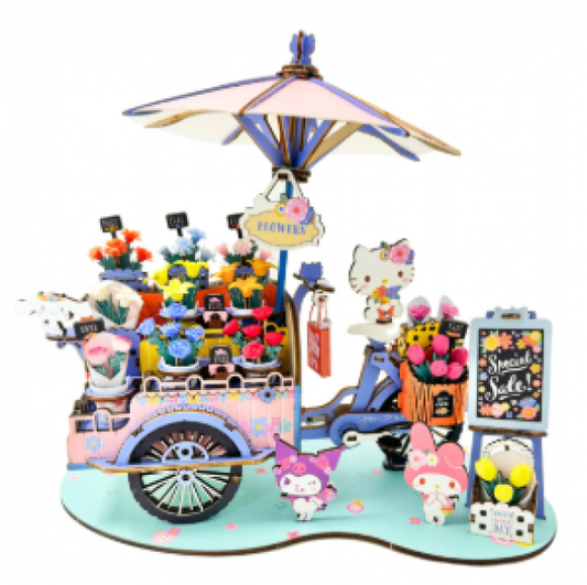 3D WOODEN PUZZLE DIY HELLO KITTY AND FRIENDS FLOWER CART