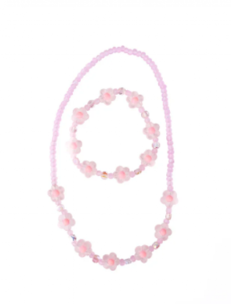 NECKLACE & BRACELET SET PINK CRYSTAL BLOOMS