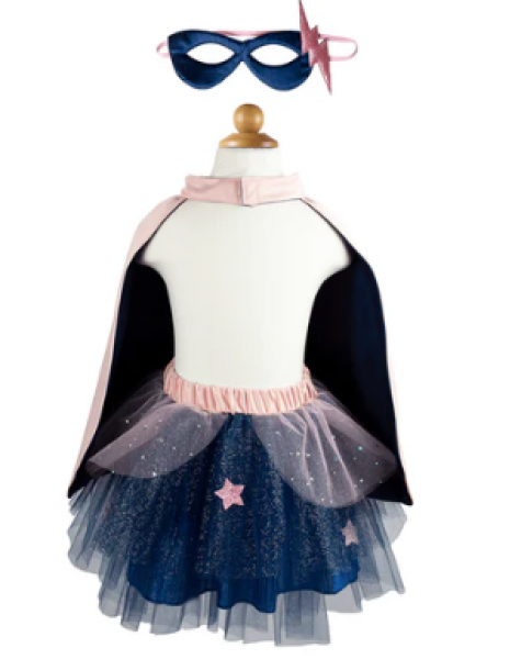 SUPER-DUPER TUTU, CAPE & MASK PINK/NAVY SIZE 4-6