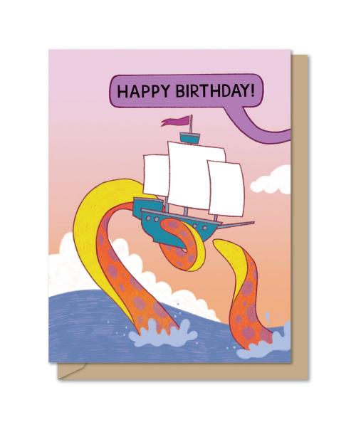 GREETING CARD: TRI-FOLD KRAKEN REMEMBERED BIRTHDAY