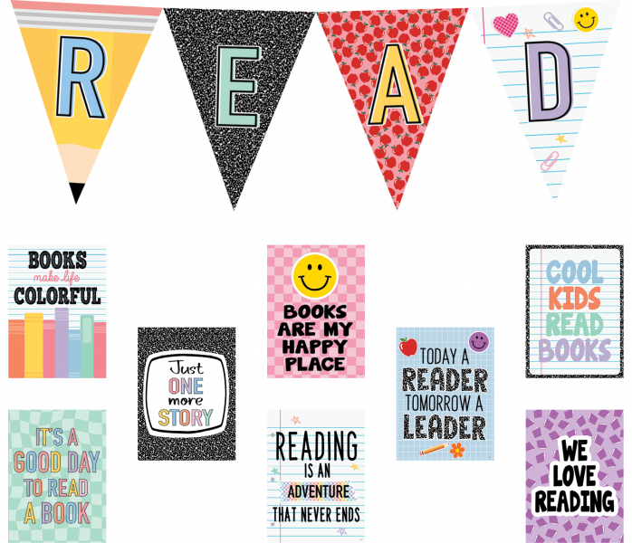 BULLETIN BOARD SET: COOL FOR SCHOOL READ PENNANTS