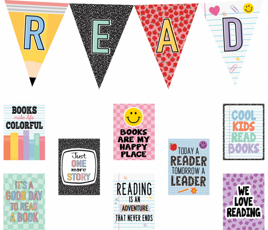 BULLETIN BOARD SET: COOL FOR SCHOOL READ PENNANTS