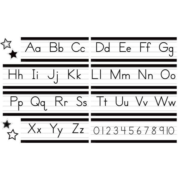 MINI BULLETIN BOARD SET: BLACK AND WHITE ALPHABET LINE – Launching Success