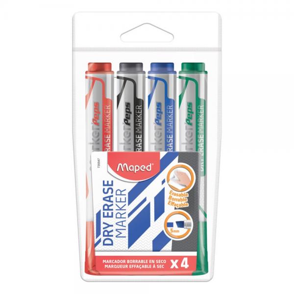 DRY ERASE MARKER PACK OF 4 JUMBO CHISEL TIP