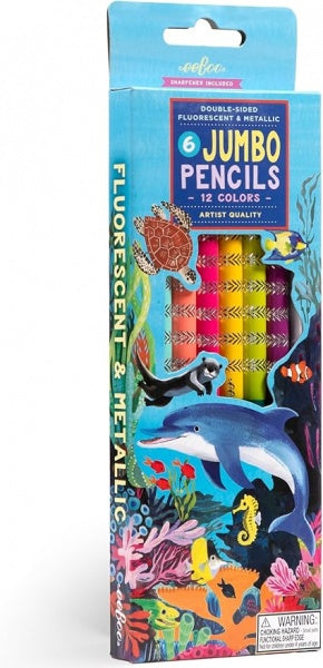 SEA LIFE JUMBO COLORED PENCILS 6 DOUBLE-SIDED