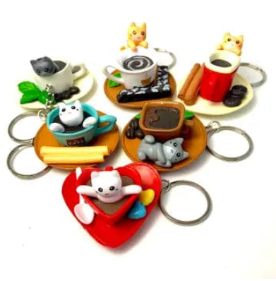 CAFE CAT CHARM KEYCHAIN