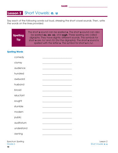 SPECTRUM COMMON CORE SPELLING GRADE 6