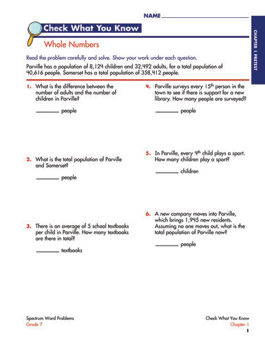 SPECTRUM COMMON CORE WORD PROBLEMS GRADE 7