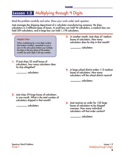 SPECTRUM COMMON CORE WORD PROBLEMS GRADE 7