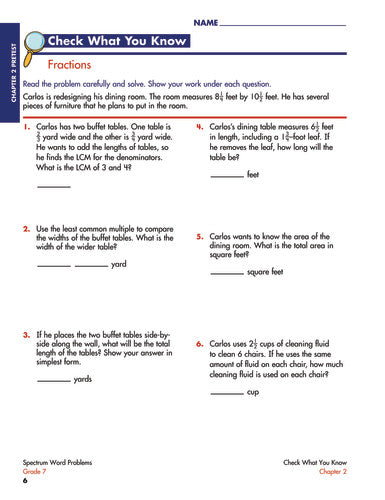 SPECTRUM COMMON CORE WORD PROBLEMS GRADE 7