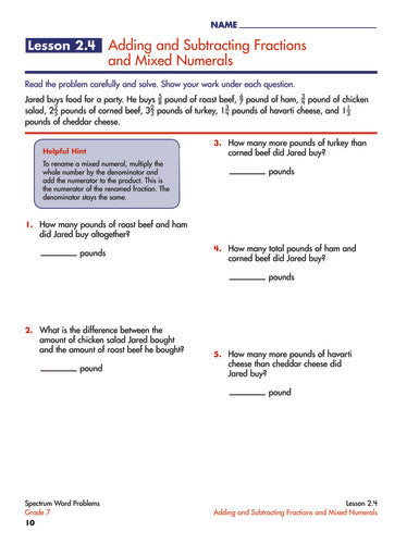 SPECTRUM COMMON CORE WORD PROBLEMS GRADE 7