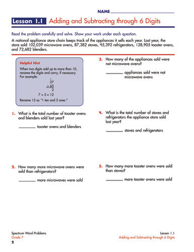 SPECTRUM COMMON CORE WORD PROBLEMS GRADE 7