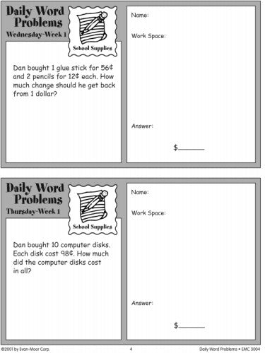 DAILY WORD PROBLEMS MATH GRADE 4