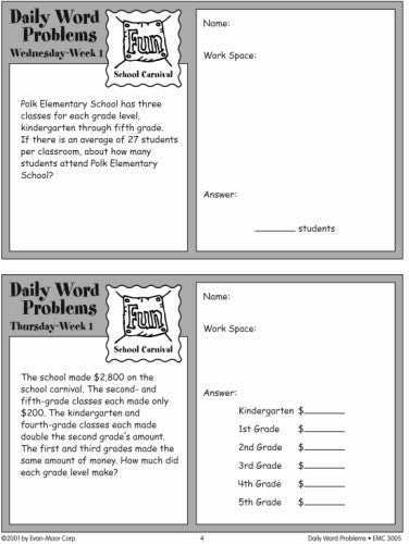 DAILY WORD PROBLEMS MATH GRADE 5